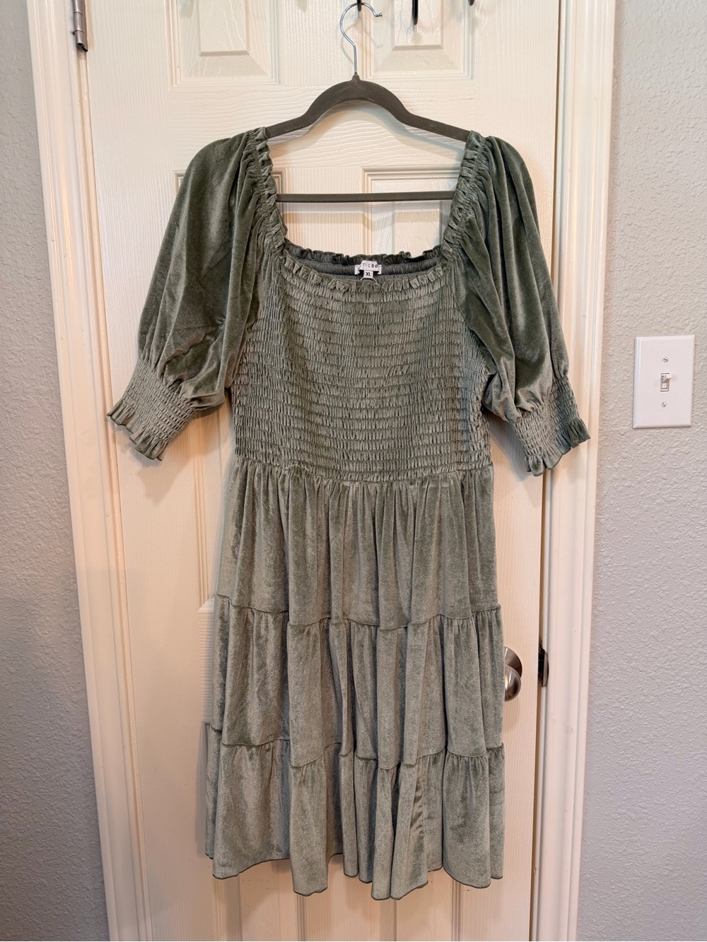 Baltic Born Sage Green Smocked Tiered Mini Dress